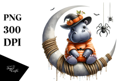 Watercolor Design with Hippo for Halloween, High-Quality PNG Product Image 1