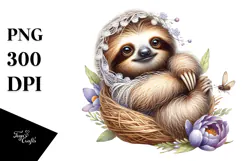 Digital Watercolor Baby Sloth PNG Product Image 1