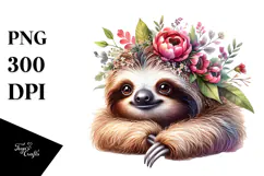 Digital Watercolor Baby Sloth PNG Product Image 1