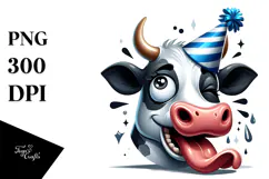 Holstein Cow with Party Hat PNG Product Image 1