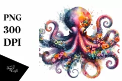 Half Flower Octopus Watercolor | Sublimation Clipart Product Image 3