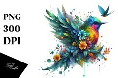 Colorful Bird with Flowers PNG Product Image 1