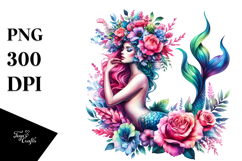 Watercolor Vibrant Drawing of Mermaid, Transparent PNG Product Image 1