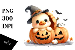 Cute Baby Duck Popping Out from Halloween Pumpkin Product Image 1