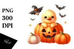 Cute Baby Duck Popping Out from Halloween Pumpkin Product Image 1