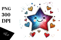 Smiling Star with Hanging Hearts, PNG Product Image 1