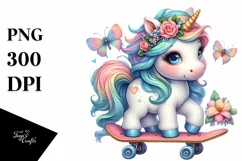Colorful Baby Unicorn Skateboard PNG Product Image 3