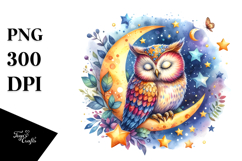 Sleeping Owl Moon Hanging Stars Vibrant Sublimation Clipart Product Image 1