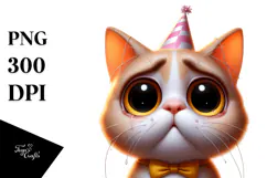 Ridiculously Cute Cat with Party Hat PNG Product Image 1