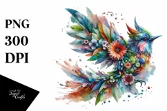 Vibrant Bird with Flowers PNG Product Image 1