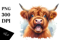 Highland Cow Portrait Excited Clipart Product Image 1