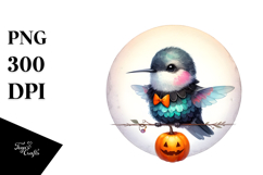 Digital Painting Hummingbird on Halloween Moon, PNG Product Image 1