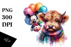 Colorful Baby Highland Cow Balloon PNG Product Image 3