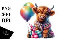 Colorful Baby Highland Cow Balloon PNG Product Image 1