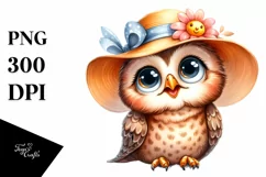 Proud Owl Sun Hat Watercolor Clipart Product Image 1