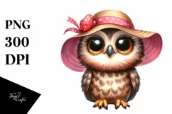 Proud Owl Sun Hat Watercolor Clipart Product Image 3