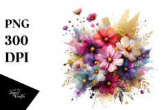 Vibrant Bouquet Gold Foil Clipart Product Image 1