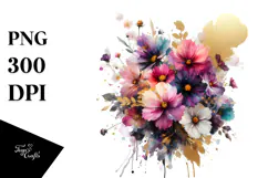 Vibrant Bouquet Gold Foil Clipart Product Image 1