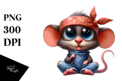 Silly Cartoon Mouse in Bandana, PNG Product Image 1