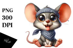 Silly Cartoon Mouse in Bandana, PNG Product Image 1