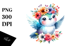 Cartoon Hummingbird with Flower Crown, Transparent PNG Product Image 1