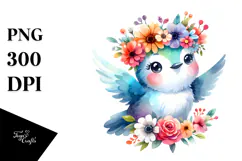 Cartoon Hummingbird with Flower Crown, Transparent PNG Product Image 1