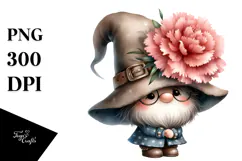Cute Watercolor GNOME with Big Hat, Transparent PNG Product Image 1