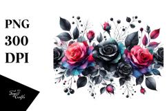 Vibrant Black Roses Frame PNG Product Image 1