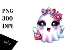 Chibi-Style Cute Ghost with Glam Accessories PNG Product Image 1