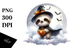 Digital Painting Sloth on Halloween Cloud, PNG Product Image 1