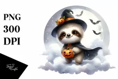 Digital Painting Sloth on Halloween Cloud, PNG Product Image 3