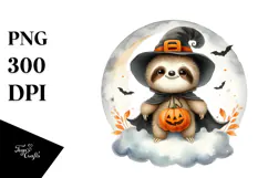 Digital Painting Sloth on Halloween Cloud, PNG Product Image 1