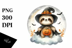 Digital Painting Sloth on Halloween Cloud, PNG Product Image 1