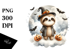 Digital Painting Sloth on Halloween Cloud, PNG Product Image 1