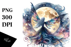 Gothic Fairy on Moon from Back PNG Product Image 1