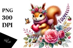 Adorned Squirrel on Flower Holding Heart PNG Product Image 1