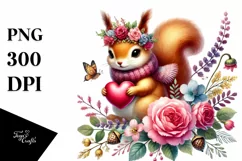 Adorned Squirrel on Flower Holding Heart PNG Product Image 1