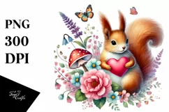 Adorned Squirrel on Flower Holding Heart PNG Product Image 1
