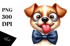 Cartoony Dog with Bow Tie PNG Product Image 1