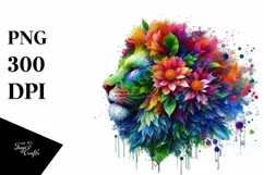 Vibrant Lion with Flowers PNG Product Image 1