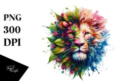 Colorful Lion with Flowers PNG Product Image 1