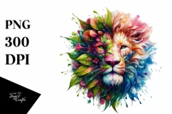 Colorful Lion with Flowers PNG Product Image 1