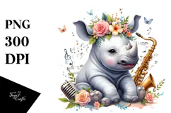 Cute Baby Rhino Singer PNG Product Image 1