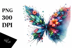 Abstract Butterfly with Flowers PNG Product Image 3