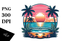 Retro Tropical Beach Sunset Clipart Tshirt, 20 oz Tumbler Product Image 1