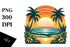 Retro Tropical Beach Sunset Clipart Tshirt, 20 oz Tumbler Product Image 1