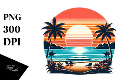 Retro Tropical Beach Sunset Clipart Tshirt, 20 oz Tumbler Product Image 1