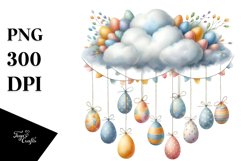 Watercolor Cloud with Hanging Easter Eggs PNG Product Image 1