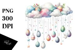 Watercolor Cloud with Hanging Easter Eggs PNG Product Image 1