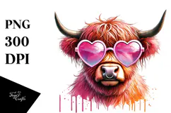 colorful Highland Cow with Sunglasses, PNG Product Image 1
